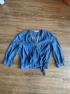 Madewell Blue Chambray Wrap Top